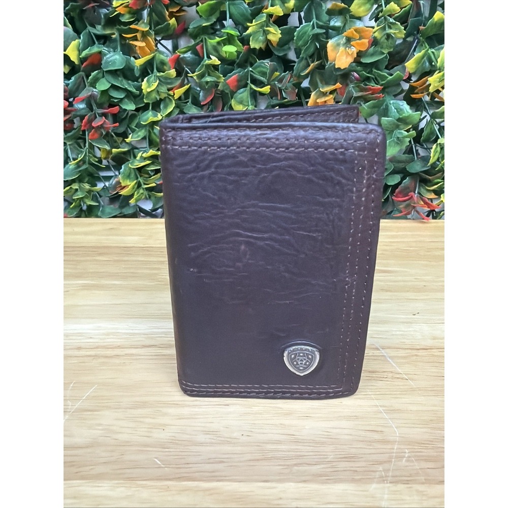 Ariat Men's Premium Leather Solid Dark Brown Trifold Wallet Excellent Used Cond.